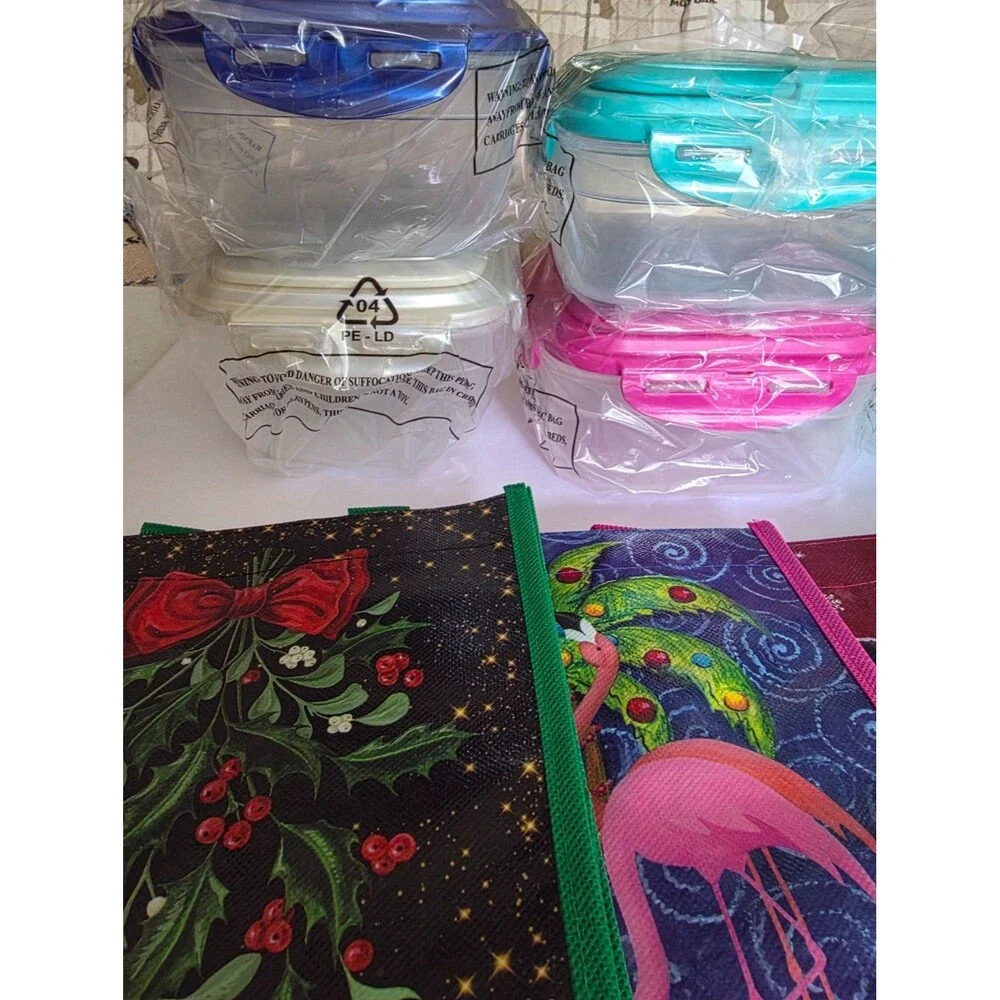 Lock & Lock K50282 6 Bowl Holiday Gift Bag Set 3.5 Cup Open Box